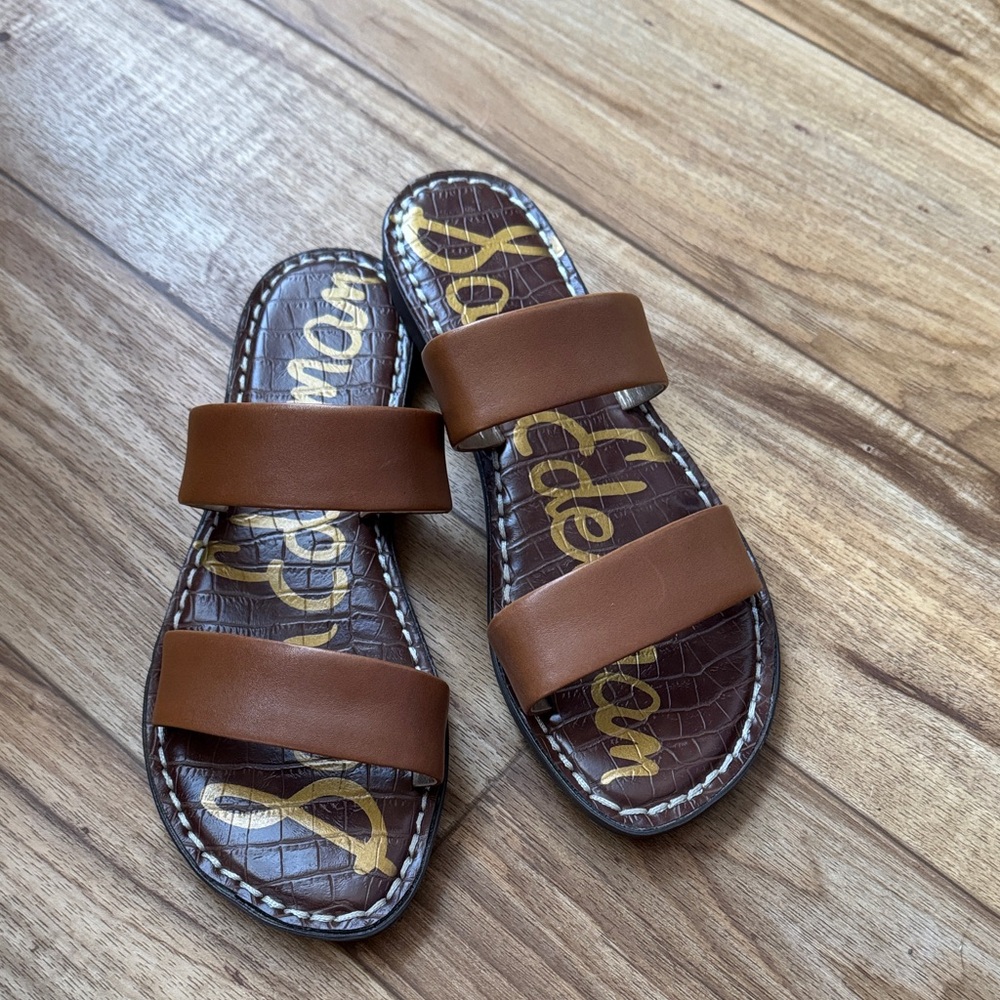 Sam Edelman Tan Brown Double-Strap Slide Sandals - Picture 2 of 3